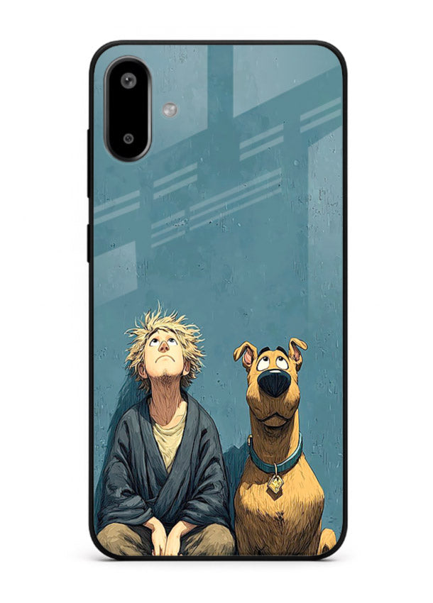 monk and dog aesthetic art Samsung F06 5G glass cover peaceful calm scenery case