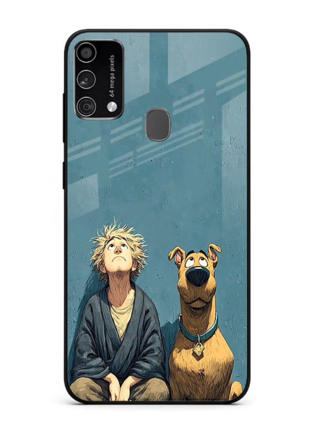 monk and dog aesthetic art Samsung F41 glass cover peaceful calm scenery case