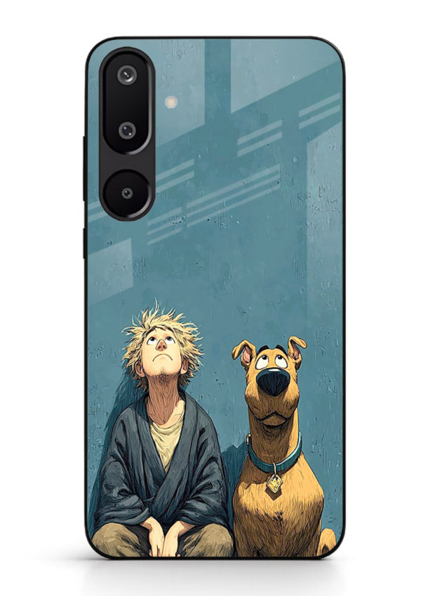 monk and dog aesthetic art Samsung M16 5G glass cover peaceful calm scenery case