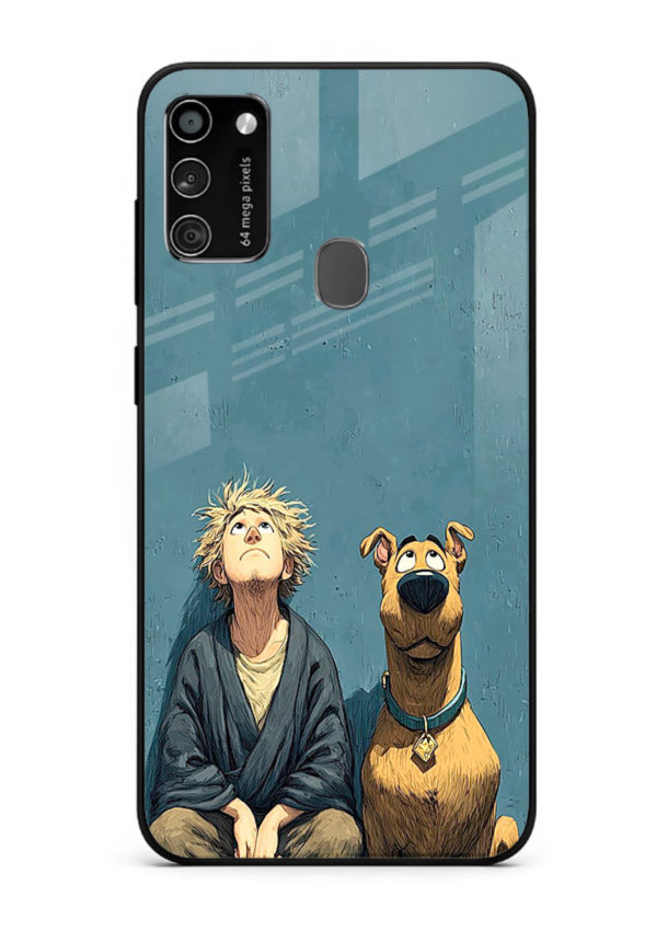 monk and dog aesthetic art Samsung M30s glass cover peaceful calm scenery case