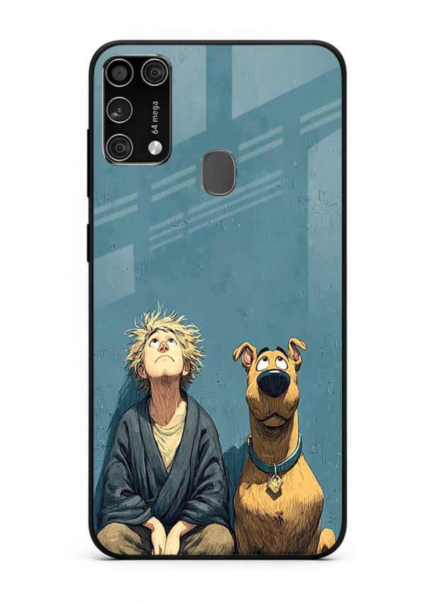 monk and dog aesthetic art Samsung M31 Prime glass cover peaceful calm scenery case