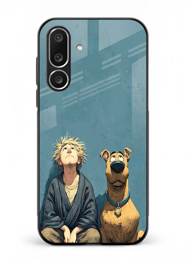 monk and dog aesthetic art Samsung M56 5G glass cover peaceful calm scenery case