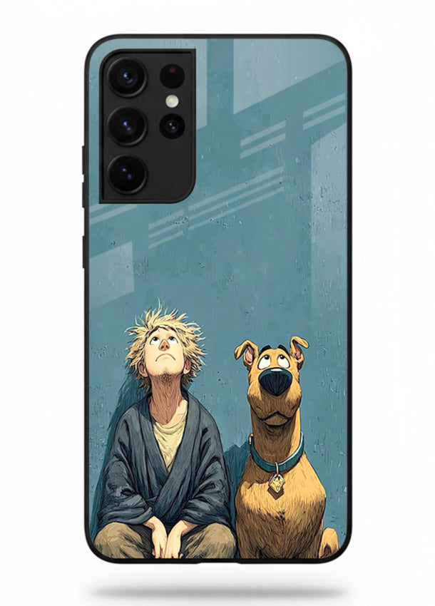 monk and dog aesthetic art Samsung S21 Ultra glass cover peaceful calm scenery case