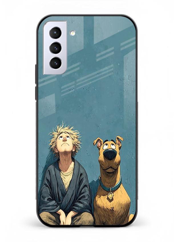 monk and dog aesthetic art Samsung S21 FE glass cover peaceful calm scenery case