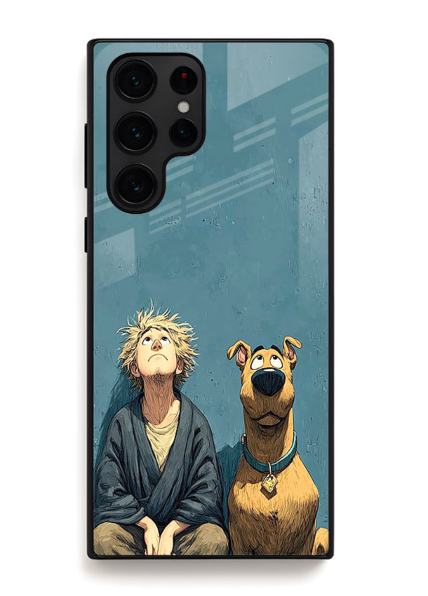 monk and dog aesthetic art Samsung S24 Ultra glass cover peaceful calm scenery case