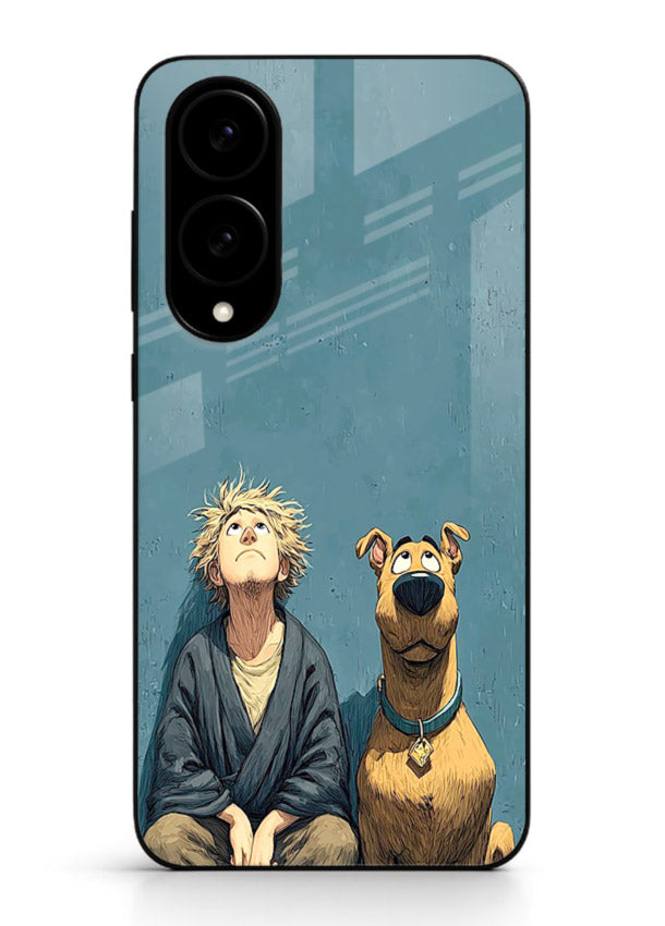 monk and dog aesthetic art Samsung S25 Edge glass cover peaceful calm scenery case