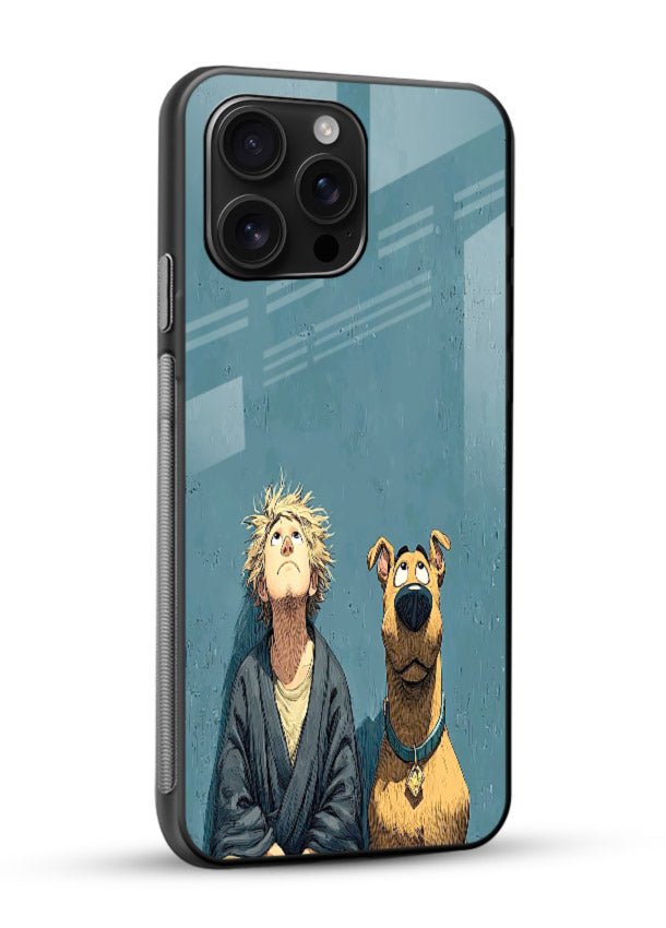monk and dog aesthetic art glossy vibrant premium glass cover peaceful calm scenery case - Angle Side