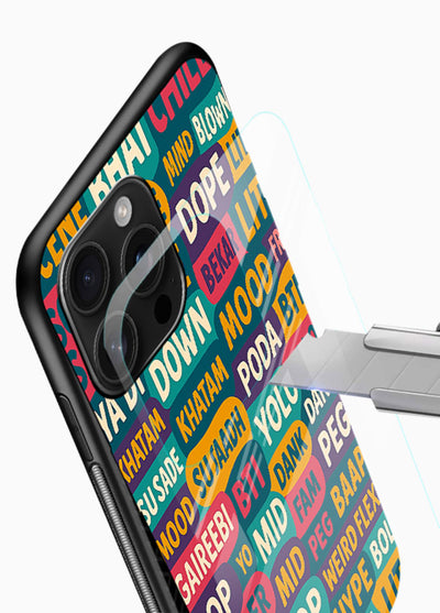 Mood Words Collage aesthetic typography artwork glossy vibrant premium glass back cover - Angle Blade
