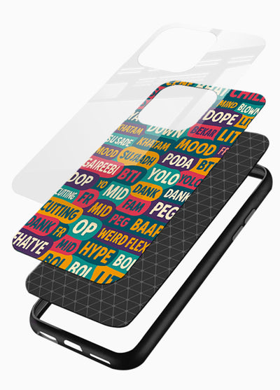 Mood Words Collage aesthetic typography artwork glossy vibrant premium glass back cover - Angle Layers