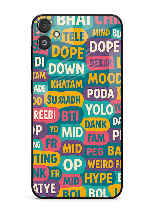 Mood Words Collage aesthetic typography artwork Samsung F05 5G glass back cover