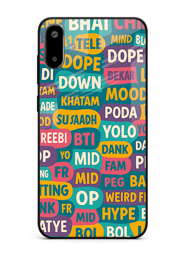 Mood Words Collage aesthetic typography artwork Samsung F06 5G glass back cover