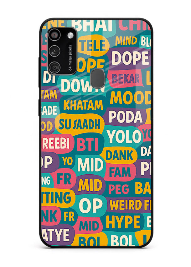 Mood Words Collage aesthetic typography artwork Samsung M21 glass back cover