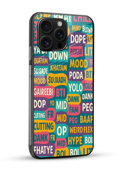 Mood Words Collage aesthetic typography artwork glossy vibrant premium glass back cover - Angle Side