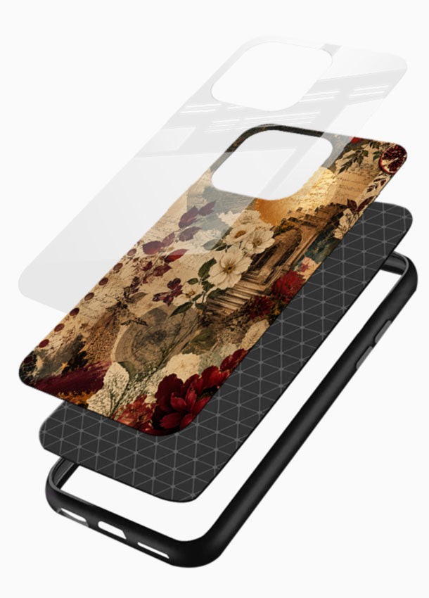 Moonlit floral collage glass back cover with red flowers and vintage moon design - 3