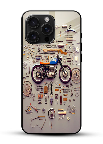 Exploded motorcycle parts arranged in detailed artistic layout - 1