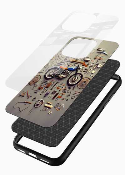 Exploded motorcycle parts arranged in detailed artistic layout - 3
