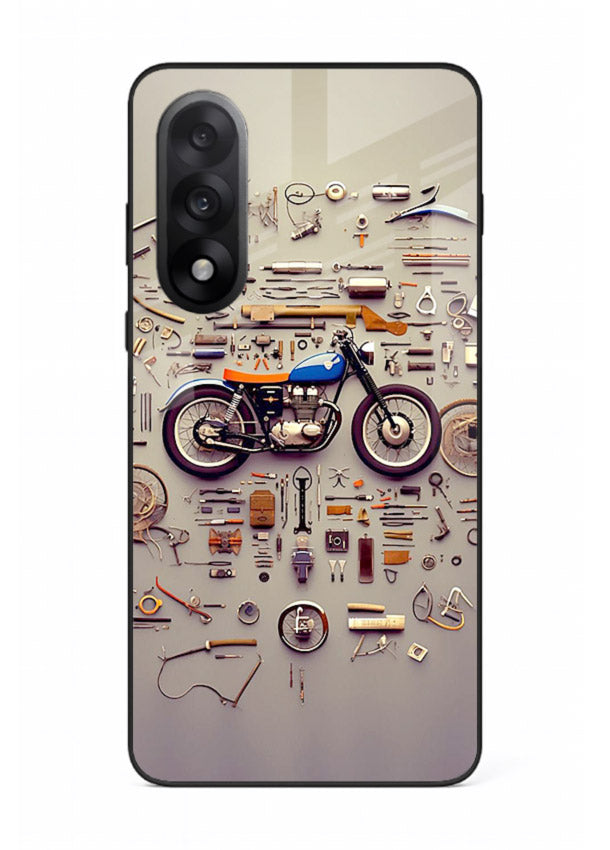 Exploded motorcycle parts arranged in detailed artistic layout for OnePlus Nord 5 Back Cover