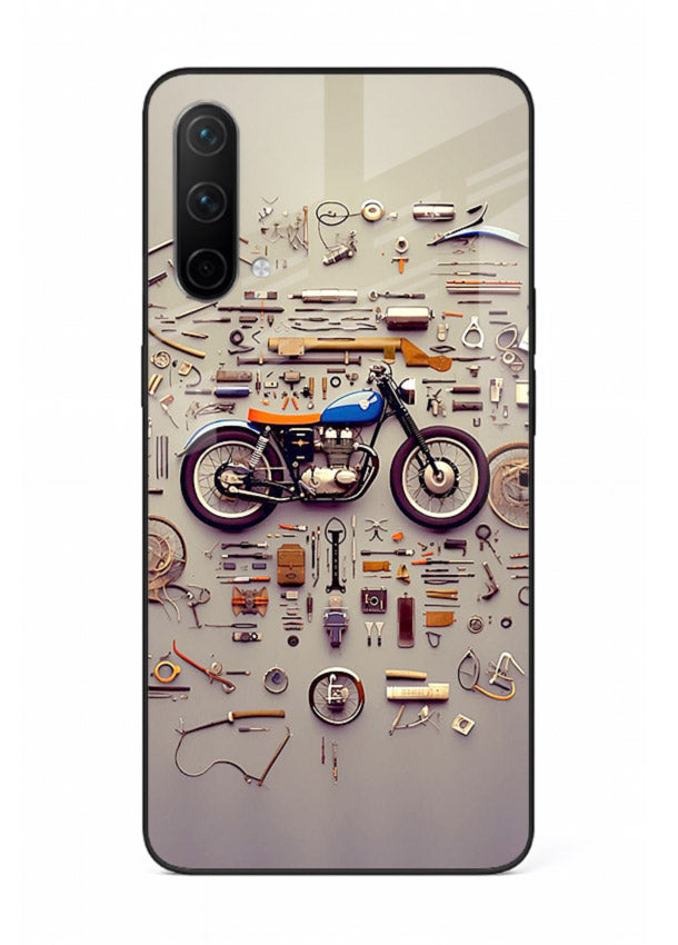 Exploded motorcycle parts arranged in detailed artistic layout for OnePlus Nord CE 5G Back Cover