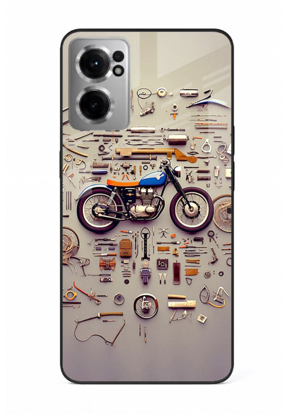 Exploded motorcycle parts arranged in detailed artistic layout for OnePlus Nord CE2 5G Back Cover