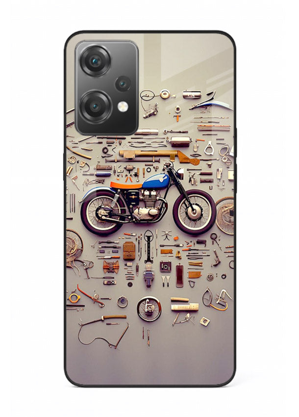 Exploded motorcycle parts arranged in detailed artistic layout for OnePlus Nord CE2 Lite 5G Back Cover