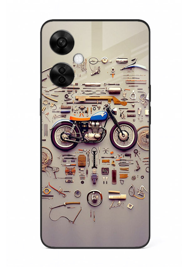 Exploded motorcycle parts arranged in detailed artistic layout for OnePlus Nord CE3 Lite Back Cover