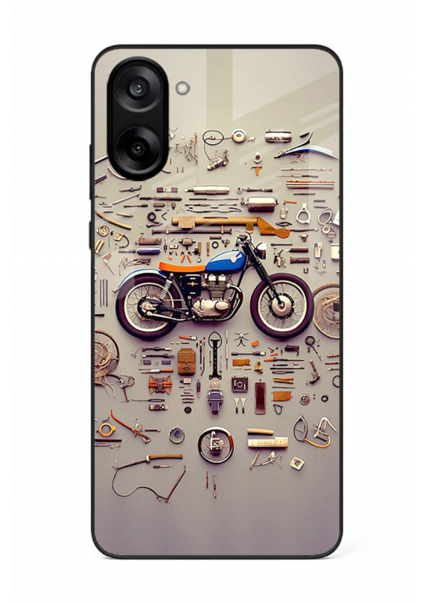 Exploded motorcycle parts arranged in detailed artistic layout for OnePlus Nord CE5 Back Cover