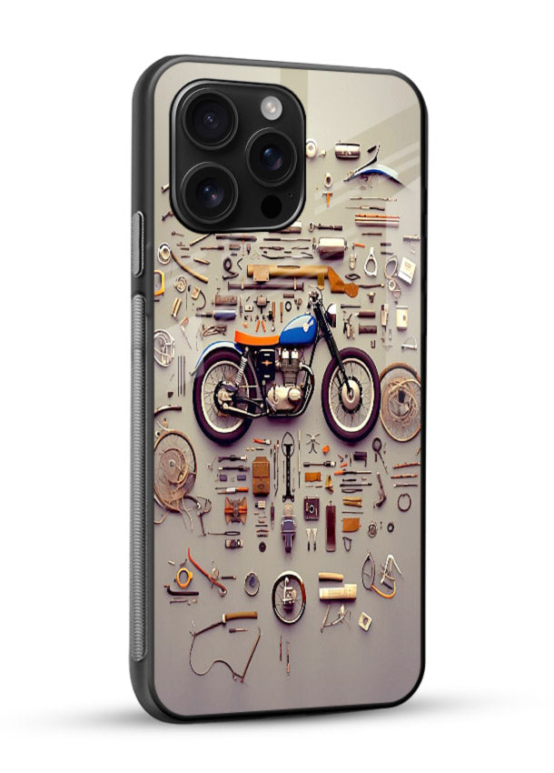 Exploded motorcycle parts arranged in detailed artistic layout - 2