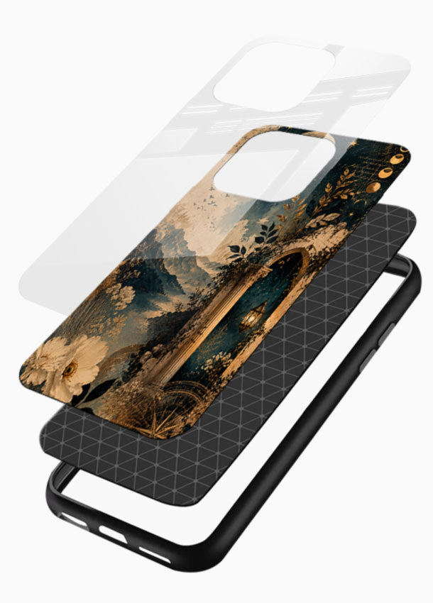 Mountain moon floral glass back cover with night sky and white flowers design - 3