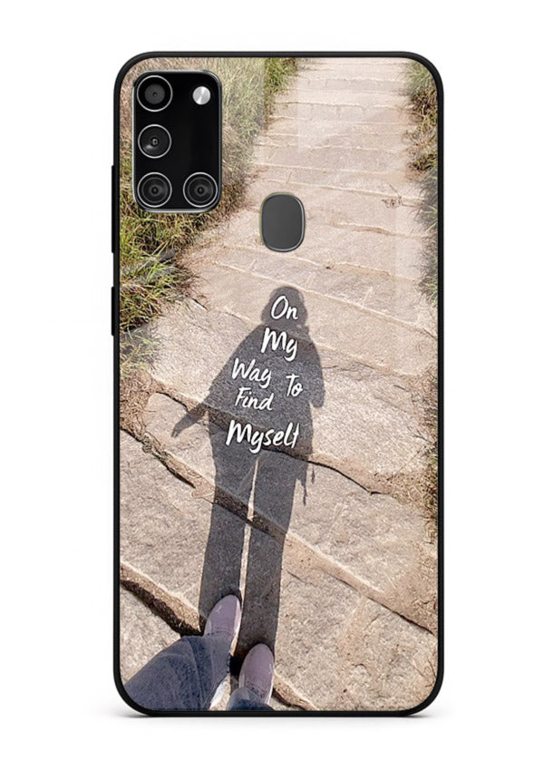 Mountain Path Motivation hiking trail artwork Samsung A21s glass back cover