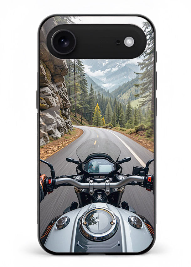 Mountain road ride perspective printed on tempered glass iPhone 17 Air back cover