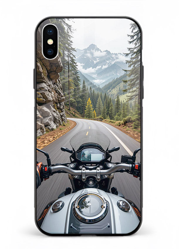 Mountain road ride perspective printed on tempered glass iPhone XS Max back cover
