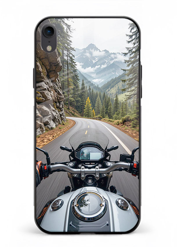 Mountain road ride perspective printed on tempered glass iPhone XR back cover
