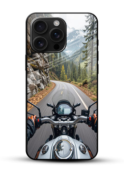 Mountain road ride perspective printed on tempered glass mobile cover - 1