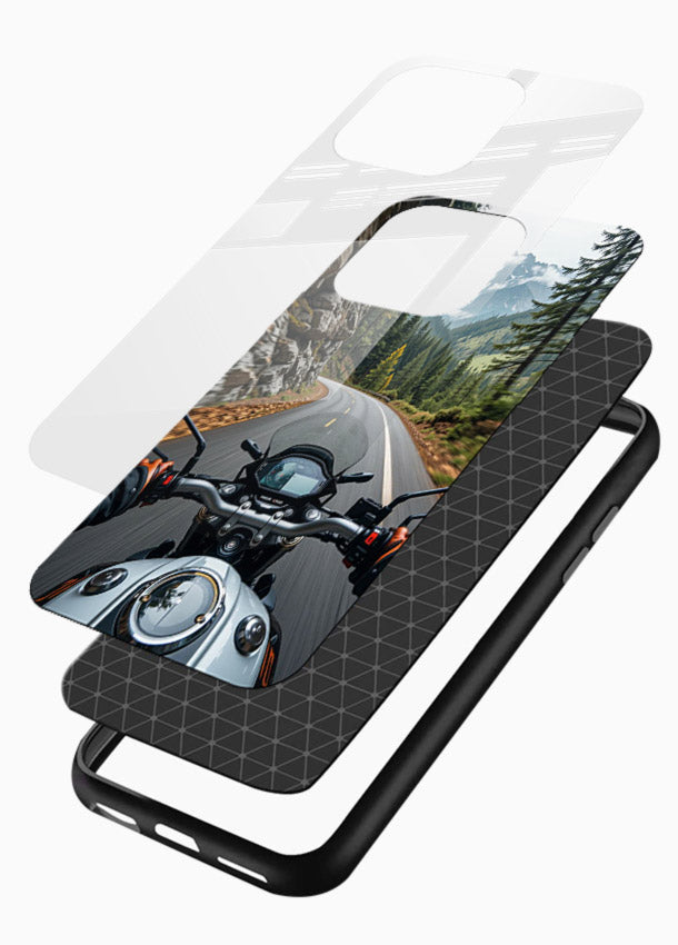 Mountain road ride perspective printed on tempered glass mobile cover - 3