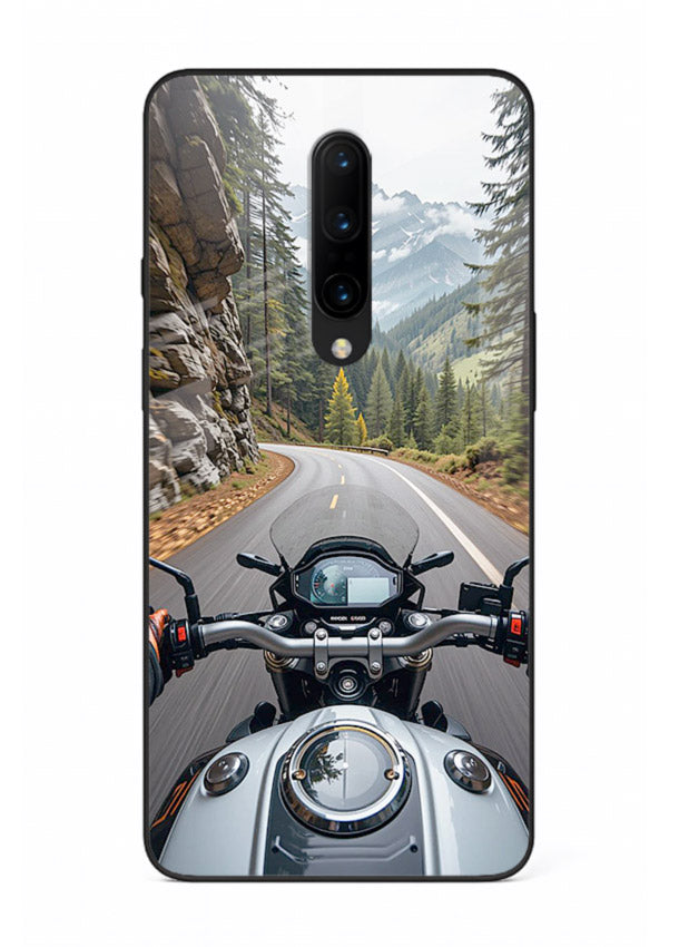 Mountain road ride perspective printed on tempered glass OnePlus 7 Pro back cover