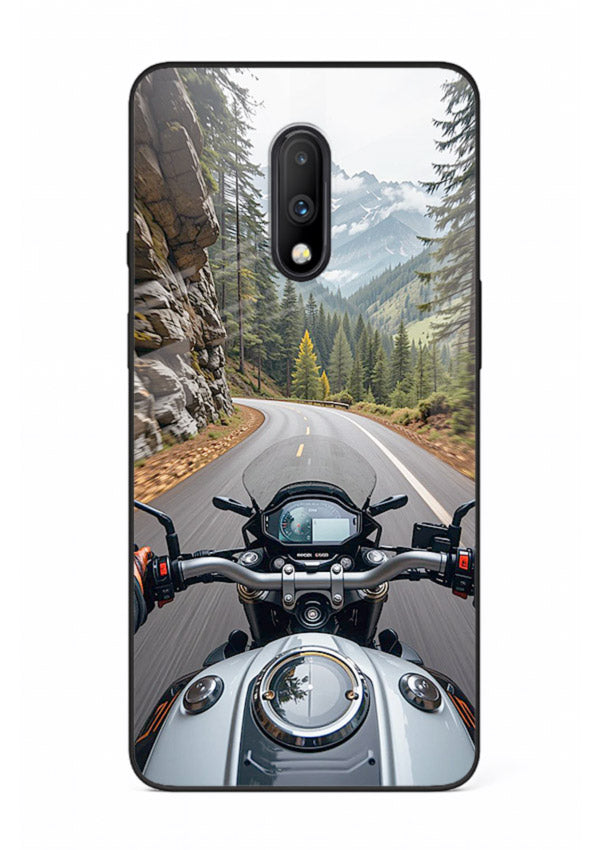 Mountain road ride perspective printed on tempered glass OnePlus 7 back cover