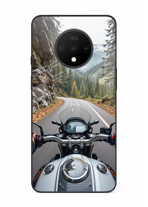 Mountain road ride perspective printed on tempered glass OnePlus 7T back cover