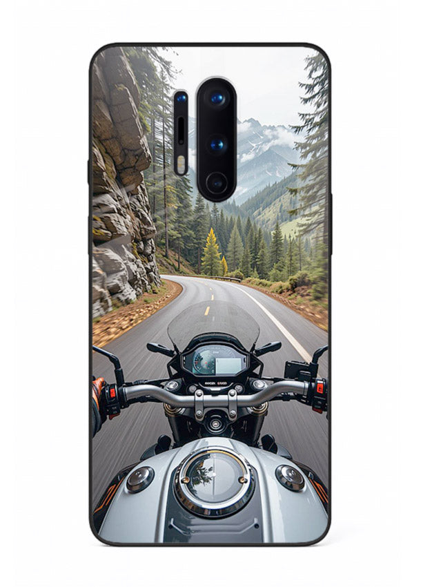 Mountain road ride perspective printed on tempered glass OnePlus 8 Pro back cover