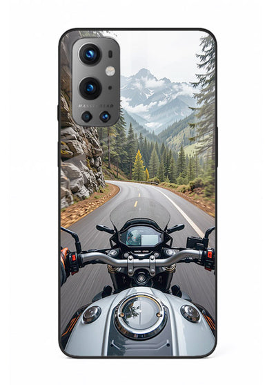 Mountain road ride perspective printed on tempered glass OnePlus 9 back cover
