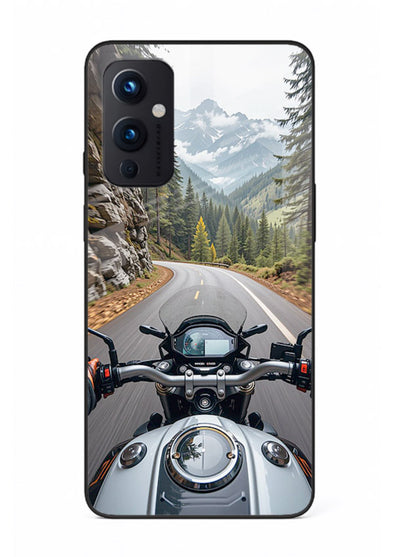 Mountain road ride perspective printed on tempered glass OnePlus 9 Pro back cover