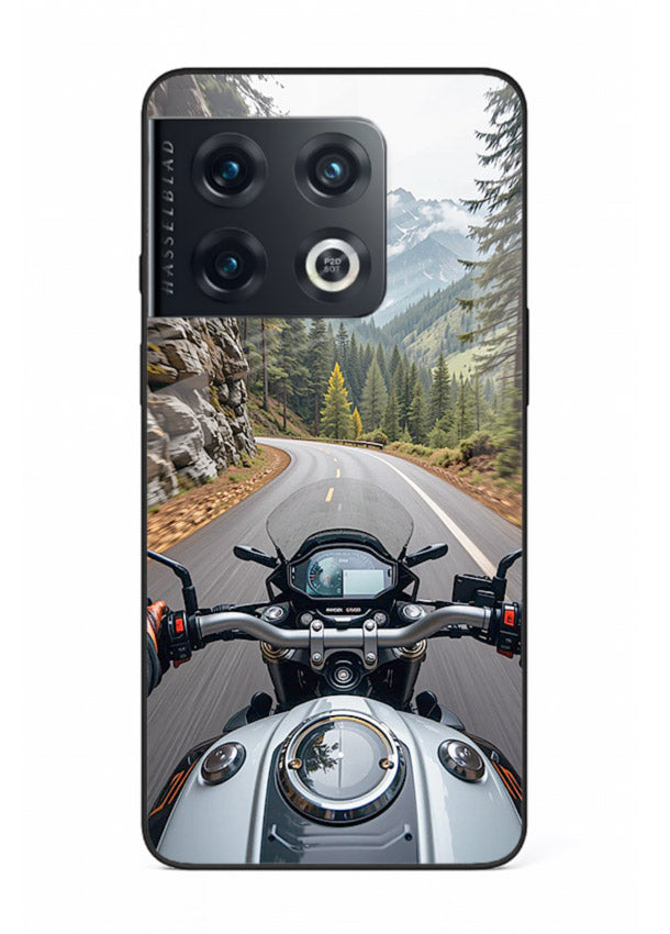 Mountain road ride perspective printed on tempered glass OnePlus 10 Pro back cover