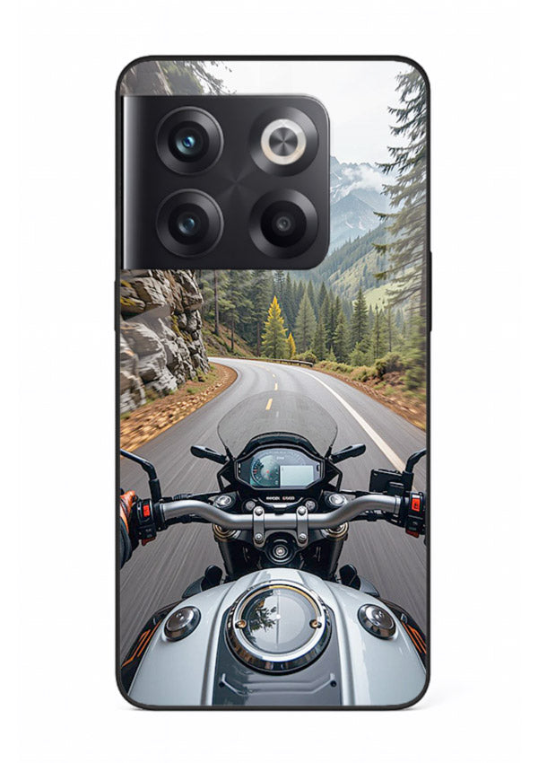 Mountain road ride perspective printed on tempered glass OnePlus 10T back cover