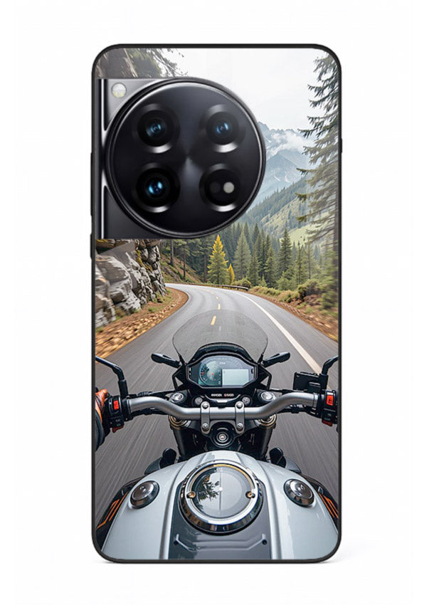 Mountain road ride perspective printed on tempered glass OnePlus 12 back cover