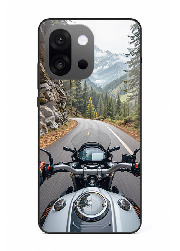 Mountain road ride perspective printed on tempered glass OnePlus 13s back cover