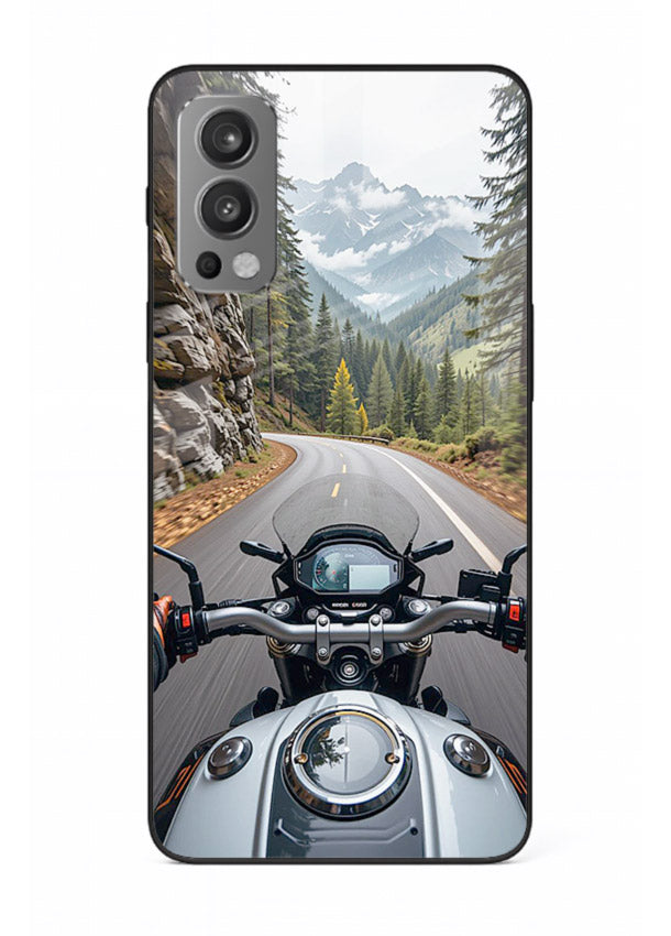 Mountain road ride perspective printed on tempered glass OnePlus Nord 2 back cover