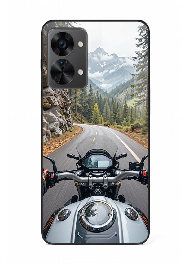Mountain road ride perspective printed on tempered glass OnePlus Nord 2T back cover