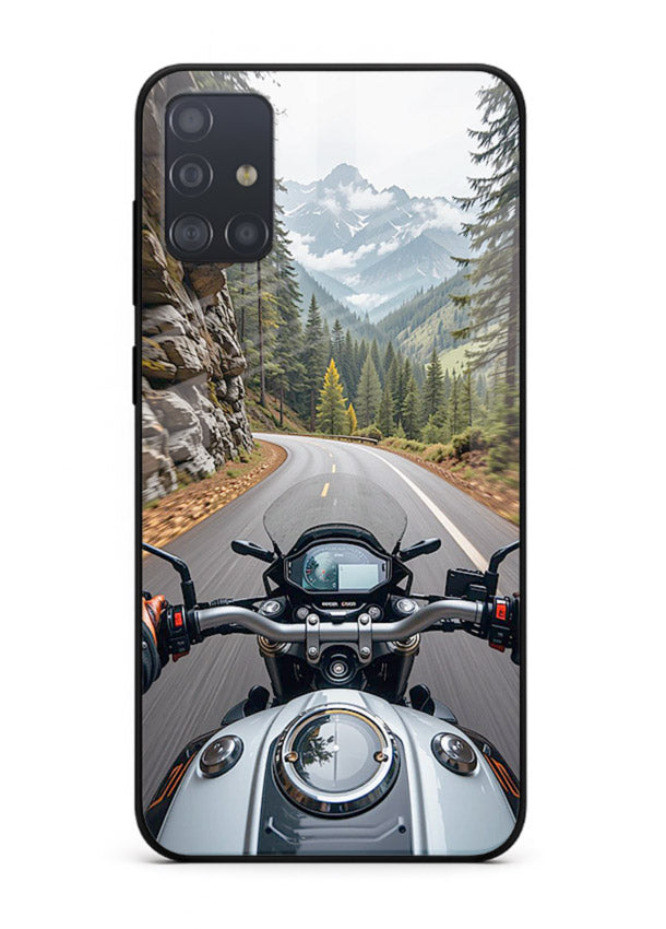 Mountain road ride perspective printed on tempered glass Samsung A71 back cover