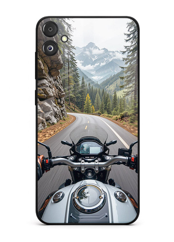Mountain road ride perspective printed on tempered glass Samsung F14 5G back cover