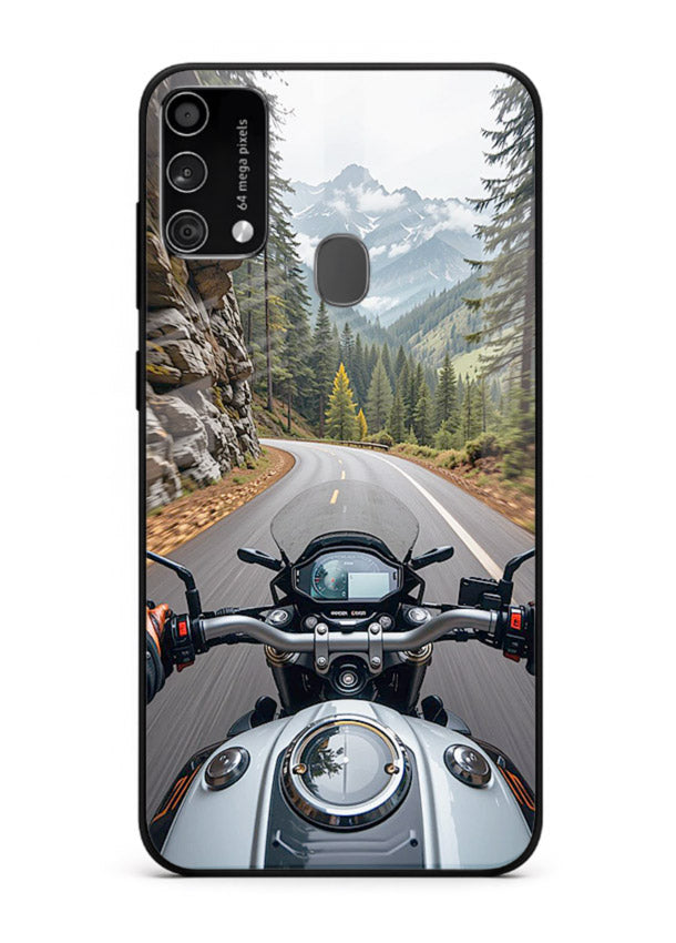 Mountain road ride perspective printed on tempered glass Samsung F41 back cover