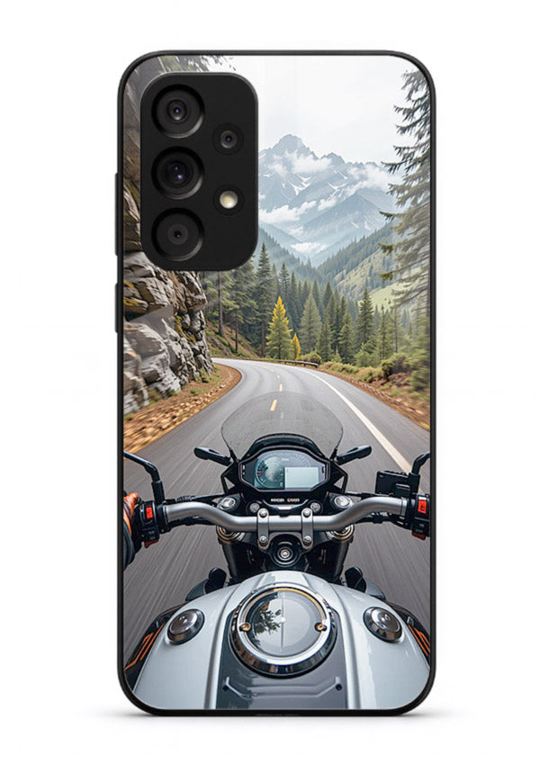 Mountain road ride perspective printed on tempered glass Samsung A23 5G back cover